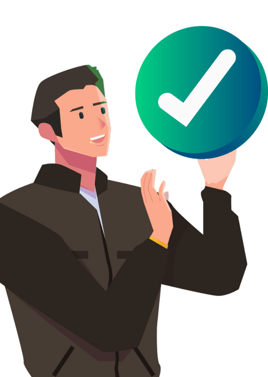 Man holding check icon illustration